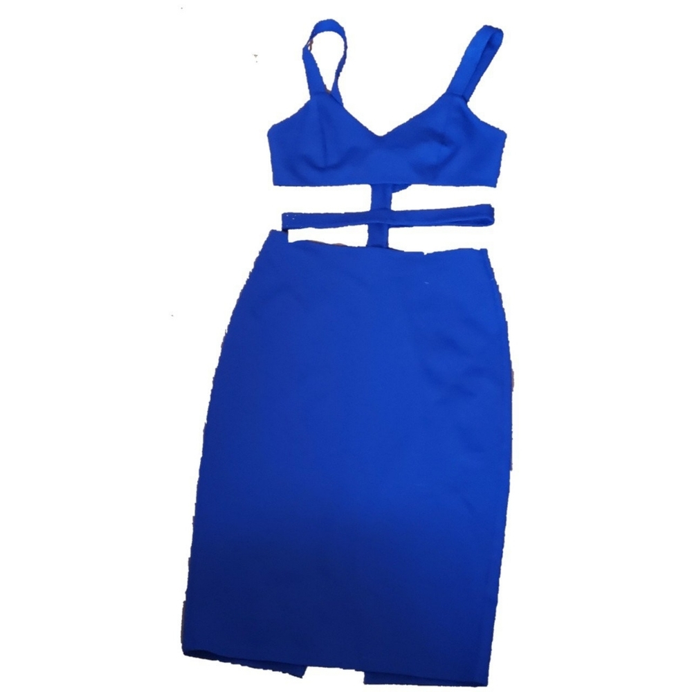 BRAND NEW WITH TAGS: ROYAL BLUE MIDI CUTOUT DRESS